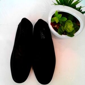 A line Anne Clein black suede penny loafers